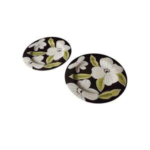 LAURIE GATES The Hannah Collection Black White Floral 8.5" Salad Plate Set of 2